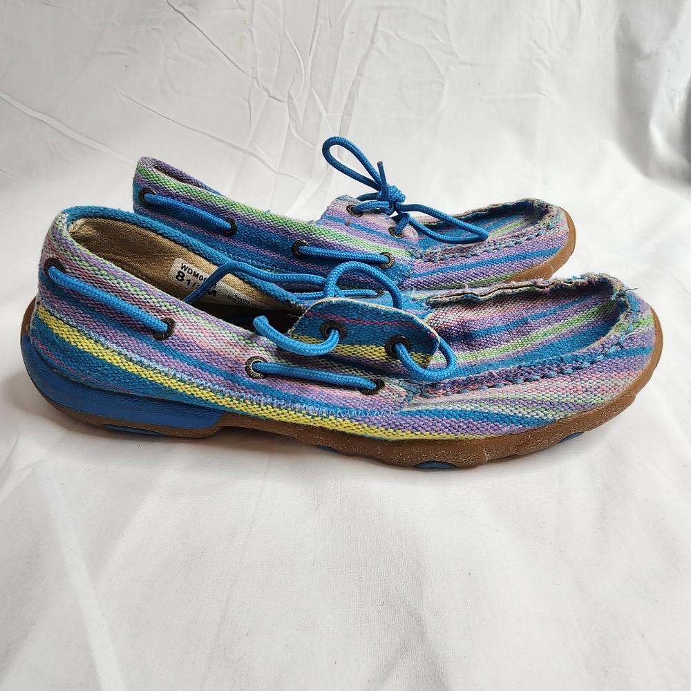 Twisted X #WDM0048 Womens Size 8.5 M Boat Driving Moc Blue Textile Canvas Shoes